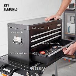 Coffret d'outils en métal avec tiroirs, serrure et clé, boîte de rangement portable pour mécanicien