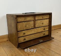 Coffret de collectionneur d'outils d'ingénieur de montres en bois vintage avec 6 tiroirs