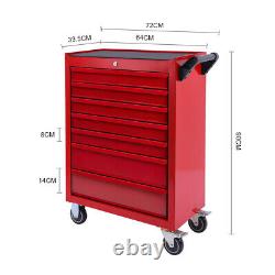 Coffret de rangement à 7 tiroirs pour outils de roulement, verrouillable pour garage atelier, rouge