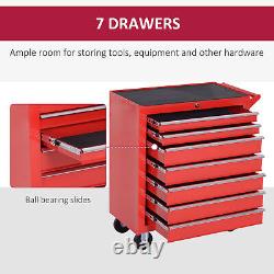 Coffret de rangement d'outils à roulettes avec 7 tiroirs, rouge, Durhand, pour garage et atelier.