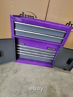 Combinaison d'outils Sealey Topchest Rollcab Tool Box Violet avec 6 tiroirs à glissières à billes.