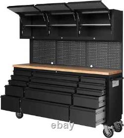 Crytec 72 Armoire d'Atelier Noire avec 15 Tiroirs, 3 Armoires et Panneaux à Crochets