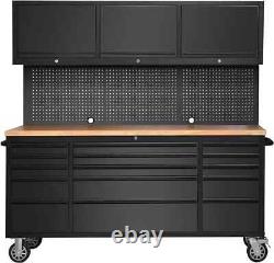 Crytec 72 Armoire d'Atelier Noire avec 15 Tiroirs, 3 Armoires et Panneaux à Crochets