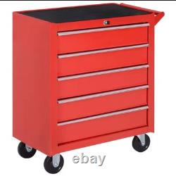 DURHAND Boîte de Rangement pour Outils à Rouleaux avec 5 Tiroirs Coffre de Garage Atelier Rouge