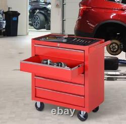 DURHAND Boîte de Rangement pour Outils à Rouleaux avec 5 Tiroirs Coffre de Garage Atelier Rouge
