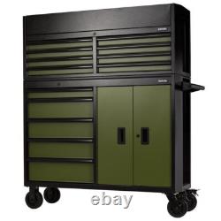Draper BUNKER Cabinet à roulettes combiné avec 13 tiroirs et coffre à outils, 52, Vert