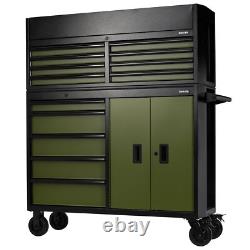 Draper BUNKER Cabinet à roulettes combiné avec 13 tiroirs et coffre à outils, 52, Vert
