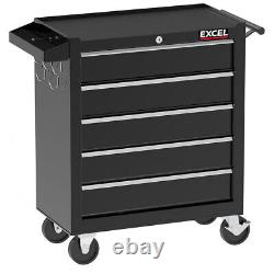 EXCEL Coffre à outils à roulettes avec cabinet de tiroirs 5 et plateau d'outils noir