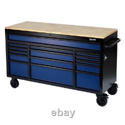 Établi BUNKER Blue Roller Tool Cabinet avec 15 tiroirs et dessus en bois de 61 pouces Draper 10747