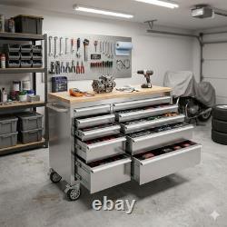 Établi roulant en acier noir à 55' avec coffre à outils à 10 tiroirs et armoire sur roulettes Établi roulant en acier noir à 55' avec coffre à outils à 10 tiroirs et armoire sur roulettes