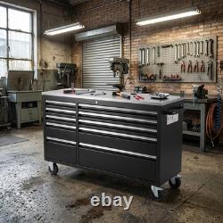 Grand coffre à outils en acier à 10 tiroirs, armoire de rangement à roulettes verrouillable avec roues