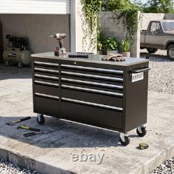 Grand coffre à outils en acier à 10 tiroirs, armoire de rangement à roulettes verrouillable avec roues