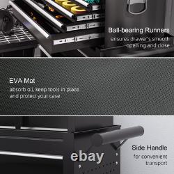 Grand coffre à outils mobile en métal noir à 14 tiroirs avec boîte supérieure