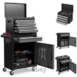Grand coffre à outils roulant 2-en-1 avec cabinet à outils en métal détachable et 5 tiroirs