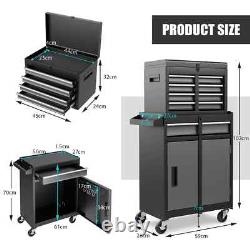 Grand coffre à outils roulant 2-en-1 avec cabinet à outils en métal détachable et 5 tiroirs