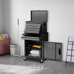 Grand coffre à outils roulant 2-en-1 avec cabinet à outils en métal détachable et 5 tiroirs