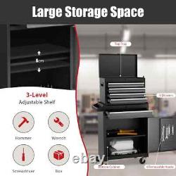 Grand coffre à outils roulant 2-en-1 avec cabinet à outils en métal détachable et 5 tiroirs