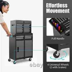 Grand coffre à outils roulant 2-en-1 avec cabinet à outils en métal détachable et 5 tiroirs