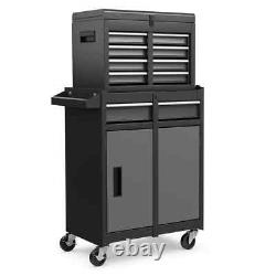 Grand coffre à outils roulant 2-en-1 avec cabinet à outils en métal détachable et 5 tiroirs