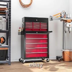 HOMCOM 19 Tiroir de Cabinet, Coffre à Outils en Deux Parties sur Roulettes Rouges