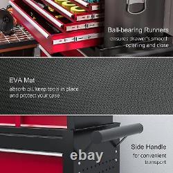 HOMCOM 19 Tiroir de Cabinet, Coffre à Outils en Deux Parties sur Roulettes Rouges