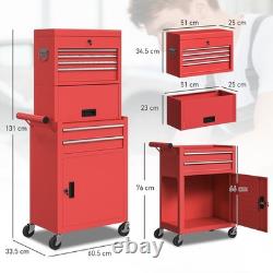 HOMCOM Armoire à outils avec 6 tiroirs, coffre à outils roulant 3-en-1 avec roues