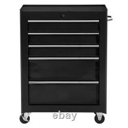HOMCOM Armoire de rangement à outils en acier verrouillable à 5 tiroirs avec roues, poignée et 2 clés, noire