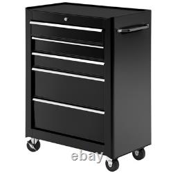 HOMCOM Armoire de rangement à outils en acier verrouillable à 5 tiroirs avec roues, poignée et 2 clés, noire