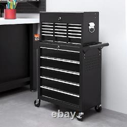 HOMCOM Cabinet à 19 tiroirs, coffre à outils en deux parties sur roulettes, noir
