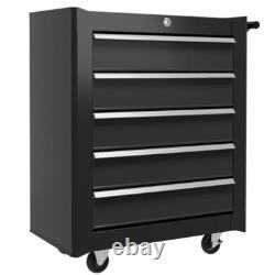 HOMCOM Coffre à outils 5 tiroirs en acier cabinet de rangement à outils verrouillable avec roulettes noir