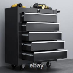 HOMCOM Coffre à outils 5 tiroirs en acier cabinet de rangement à outils verrouillable avec roulettes noir