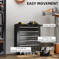 HOMCOM Coffre à outils 5 tiroirs en acier cabinet de rangement à outils verrouillable avec roulettes noir