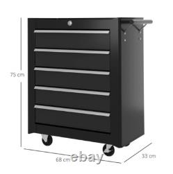 HOMCOM Coffre à outils 5 tiroirs en acier cabinet de rangement à outils verrouillable avec roulettes noir HOMCOM Coffre à outils 5 tiroirs en acier cabinet de rangement à outils verrouillable avec roulettes noir