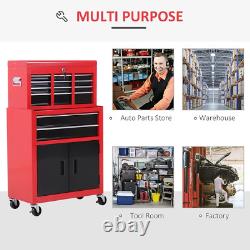 HOMCOM Coffre à outils, Cabinet à outils en métal sur roues avec 6 tiroirs, panneau perforé, dessus