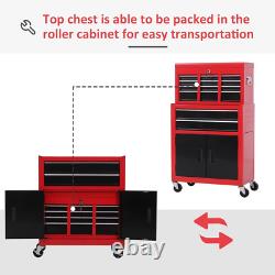 HOMCOM Coffre à outils, Cabinet à outils en métal sur roues avec 6 tiroirs, panneau perforé, dessus
