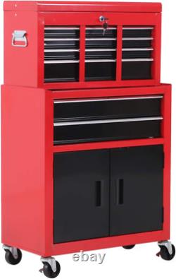 HOMCOM Coffre à outils, Cabinet à outils en métal sur roues avec 6 tiroirs, panneau perforé, dessus