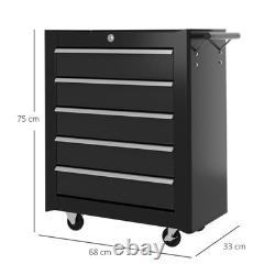 HOMCOM Coffre à outils à 5 tiroirs avec roulettes, armoire de rangement à outils en acier verrouillable avec