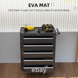HOMCOM Coffre à outils à 5 tiroirs avec roulettes, armoire de rangement à outils en acier verrouillable avec