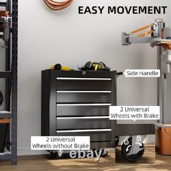 HOMCOM Coffre à outils à 5 tiroirs avec roulettes, armoire de rangement à outils en acier verrouillable avec