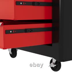 HOMCOM Coffre à outils à 5 tiroirs en acier, armoire de rangement à outils verrouillable avec roues, rouge