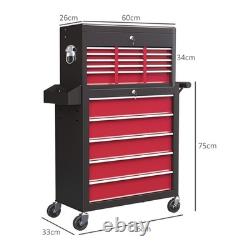 HOMCOM Coffre à outils roulant cabinet à roulettes verrouillable avec 14 tiroirs rouge