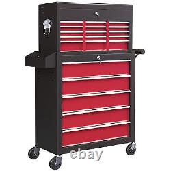 HOMCOM Coffre à outils roulant verrouillable avec 14 tiroirs Cabinet à roulettes rouge