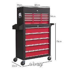 HOMCOM Coffre à outils roulant verrouillable avec 14 tiroirs Cabinet à roulettes rouge