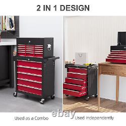 HOMCOM Coffre à outils roulant verrouillable avec 14 tiroirs Cabinet à roulettes rouge