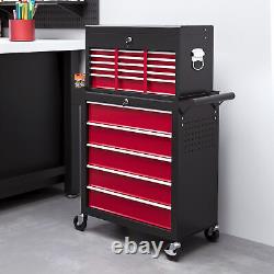 HOMCOM Coffre à outils roulant verrouillable avec 14 tiroirs Cabinet à roulettes rouge