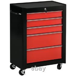 HOMCOM armoire de rangement à outils en acier à 5 tiroirs, verrouillable, avec roues, poignée, 2 clés, rouge HOMCOM armoire de rangement à outils en acier à 5 tiroirs, verrouillable, avec roues, poignée, 2 clés, rouge