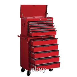 Hilka Coffre à outils robuste à 14 tiroirs avec armoire combinée pour garage et atelier en acier rouge SteelPro