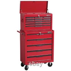 Hilka Coffre à outils robuste à 14 tiroirs avec armoire combinée pour garage et atelier en acier rouge SteelPro