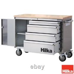 Hilka Coffre de rangement 4 tiroirs en acier inoxydable de 48 pouces pour atelier, armoire à outils
