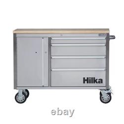 Hilka Coffre de rangement 4 tiroirs en acier inoxydable de 48 pouces pour atelier, armoire à outils